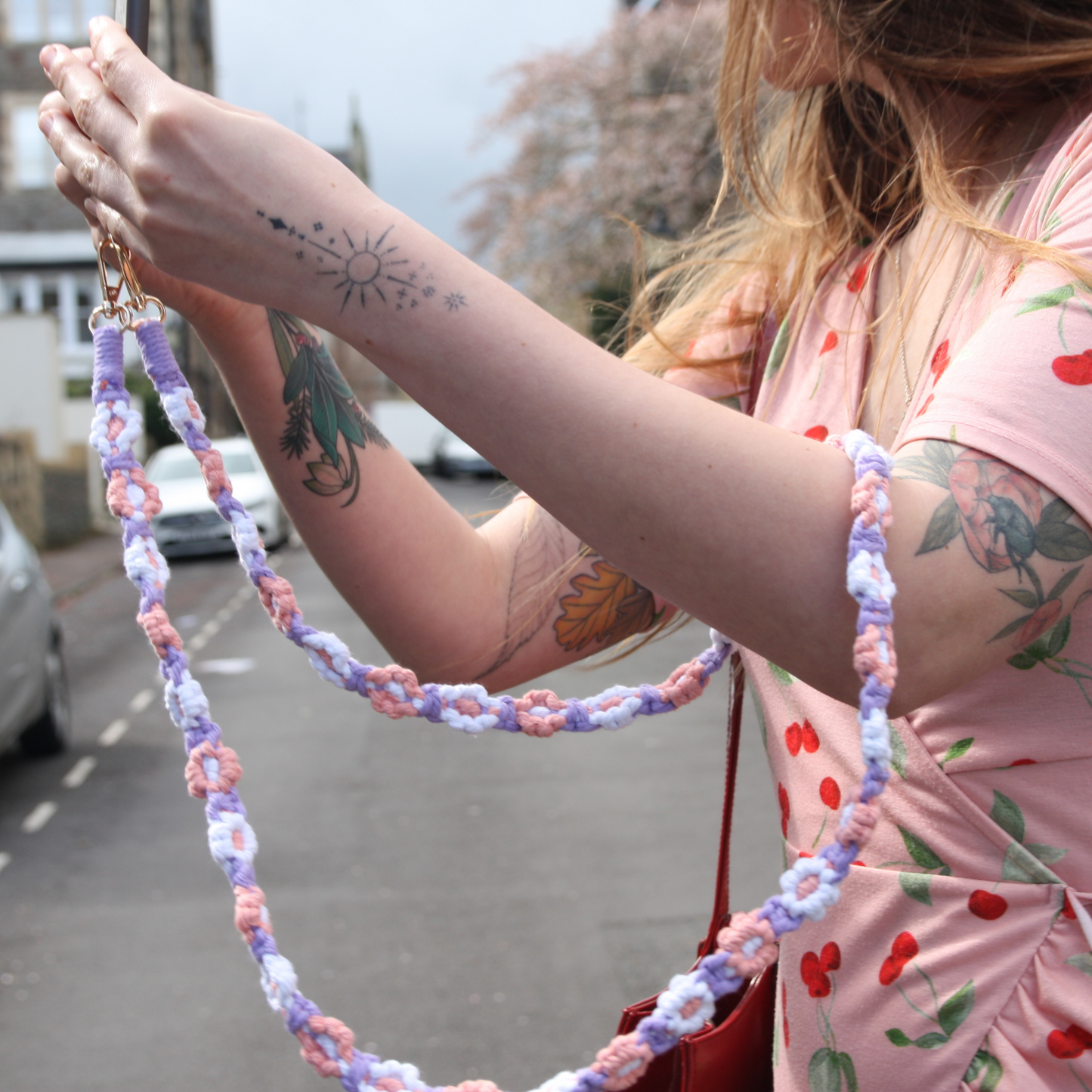 Crossbody Phone Strap - Anti Phone Theft - Long Phone Lanyard ''Dear Darling'' Amber Purple