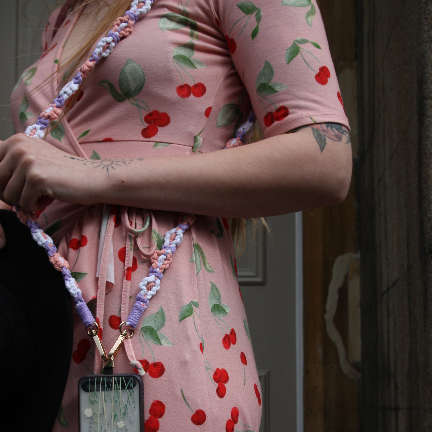 Crossbody Phone Strap - Anti Phone Theft - Long Phone Lanyard ''Dear Darling'' Amber Purple