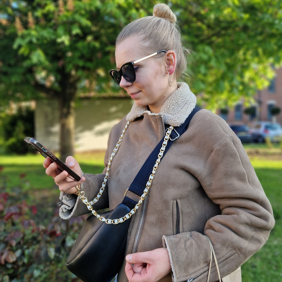 Crossbody Phone Strap - Anti Phone Theft - Long Phone Lanyard ''S&G'' Pretty Pearl