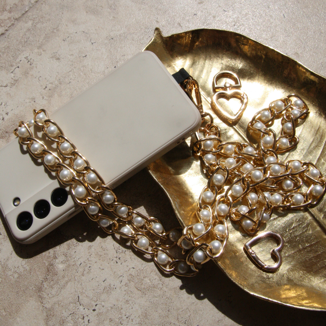 Crossbody Phone Strap - Anti Phone Theft - Long Phone Lanyard ''S&G'' Pretty Pearl