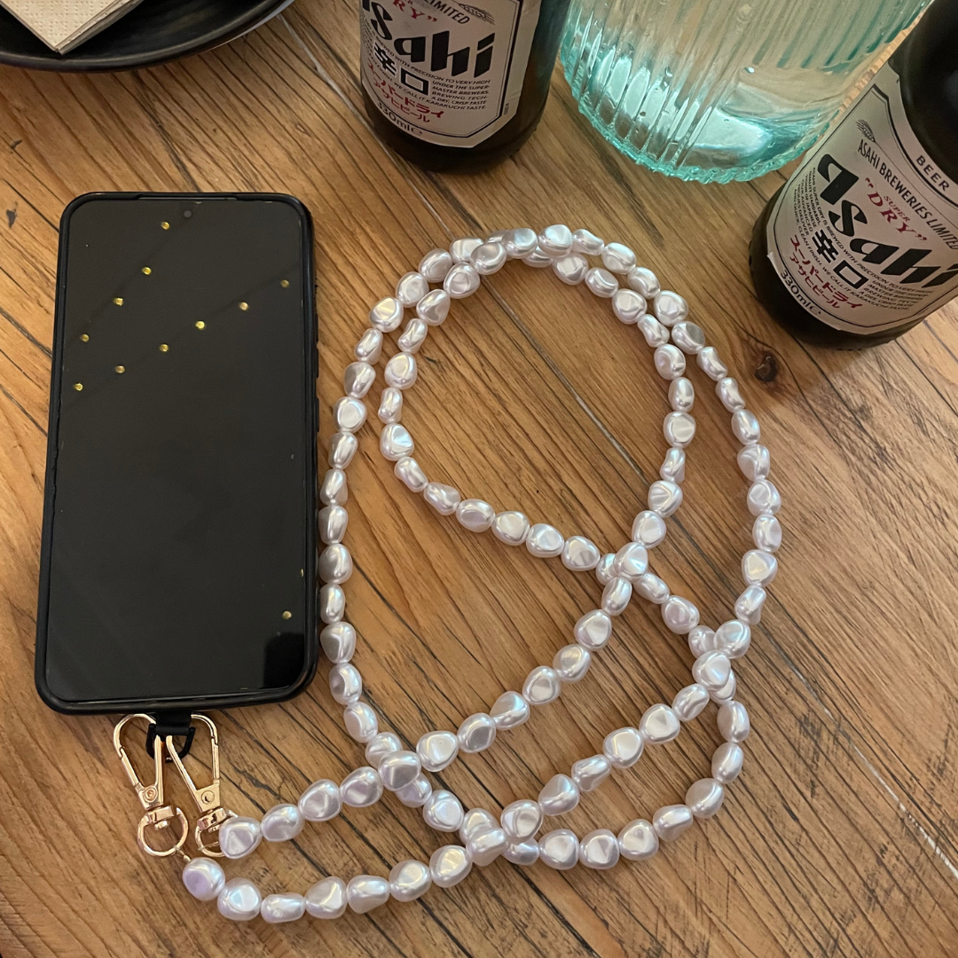 Crossbody Phone Strap - Anti Phone Theft - Long Phone Lanyard Pearls ''S&G'' Freya